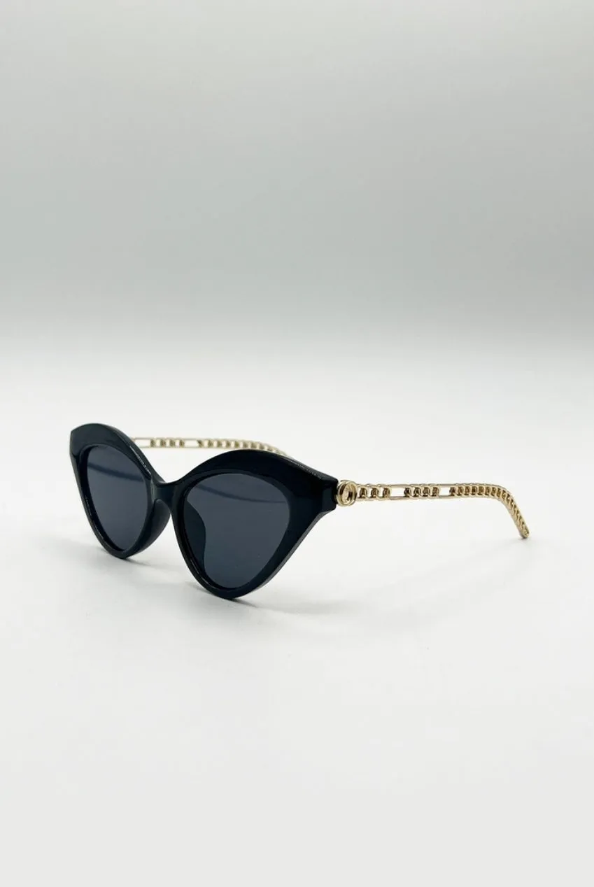 SVNX Cat Eye occhiali da sole neri montatura oro UV400