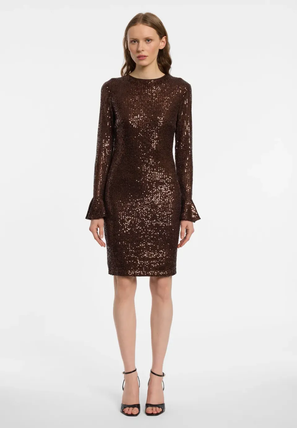 Ana Alcazar Evanie abito paillettes bronzo stretch
