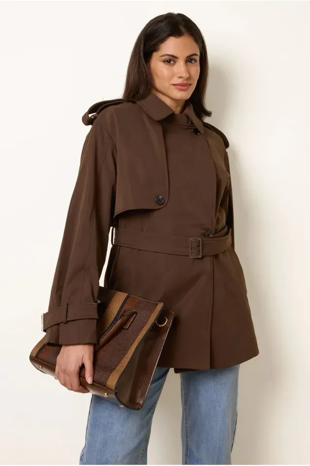 Goddiva Blue Vanilla Trench Corto Cioccolato con cintura