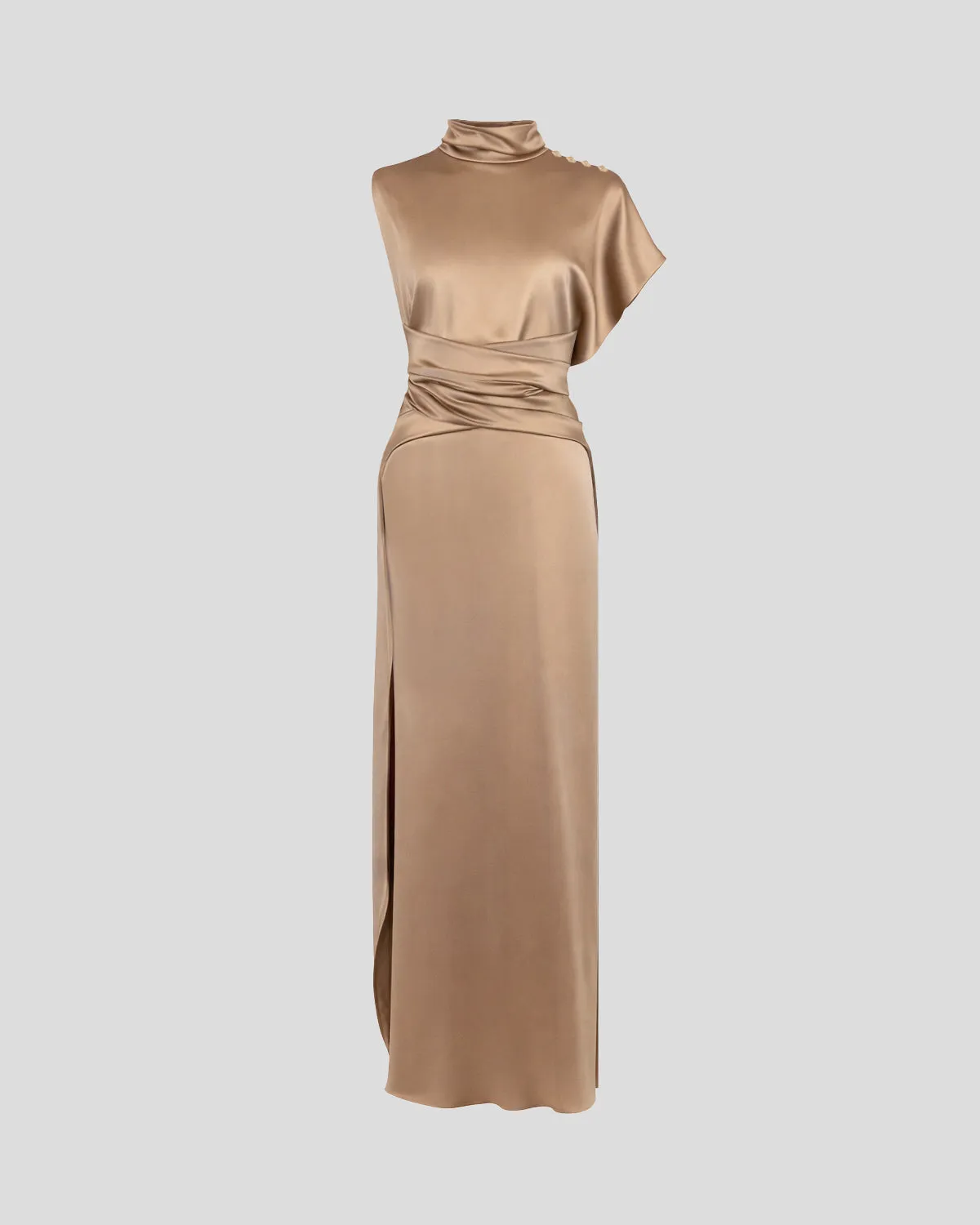 Violante Nessi Luminara abito beige collo alto fluido