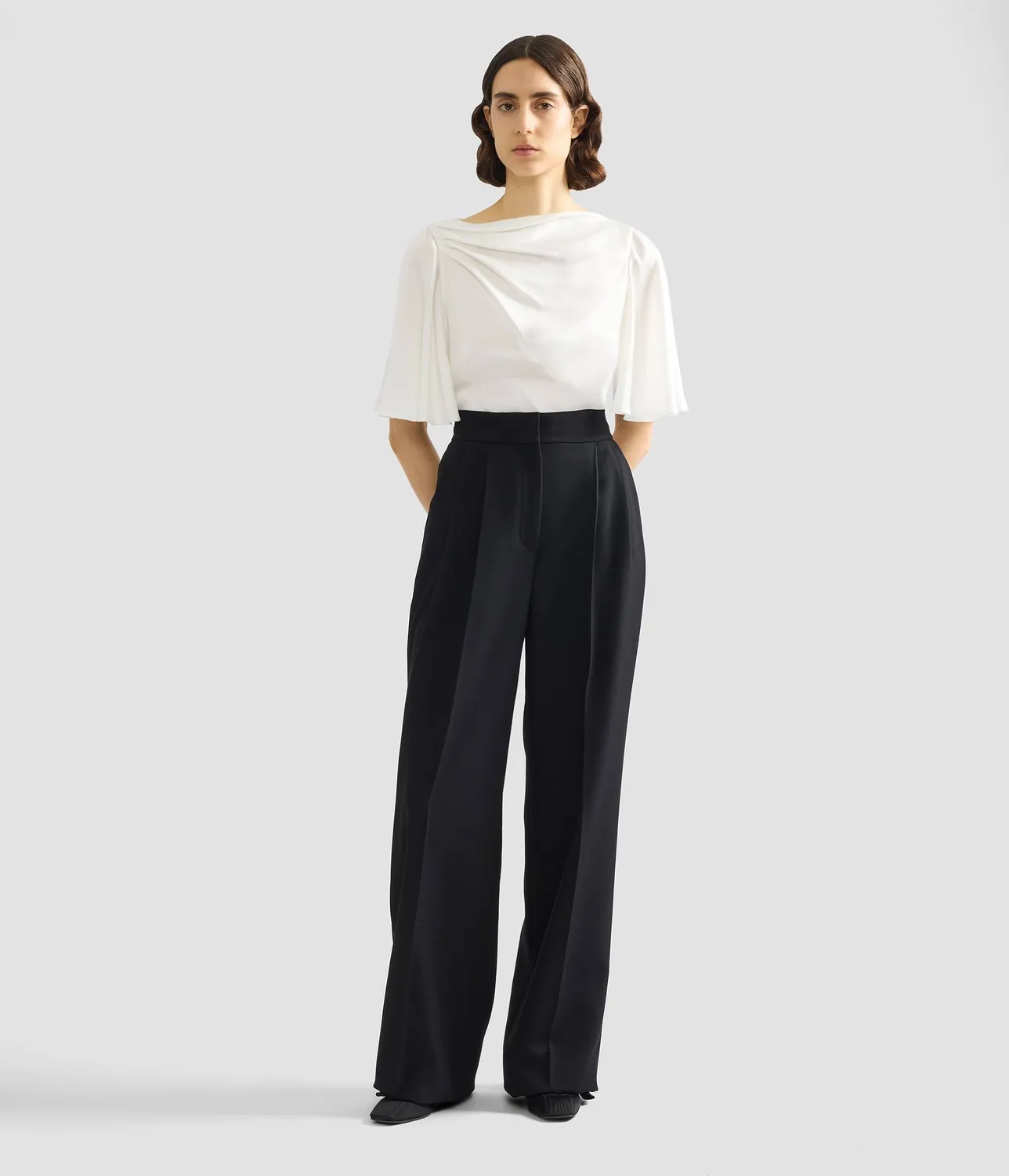 Erdem Draped Short Sleeve top bianco satin