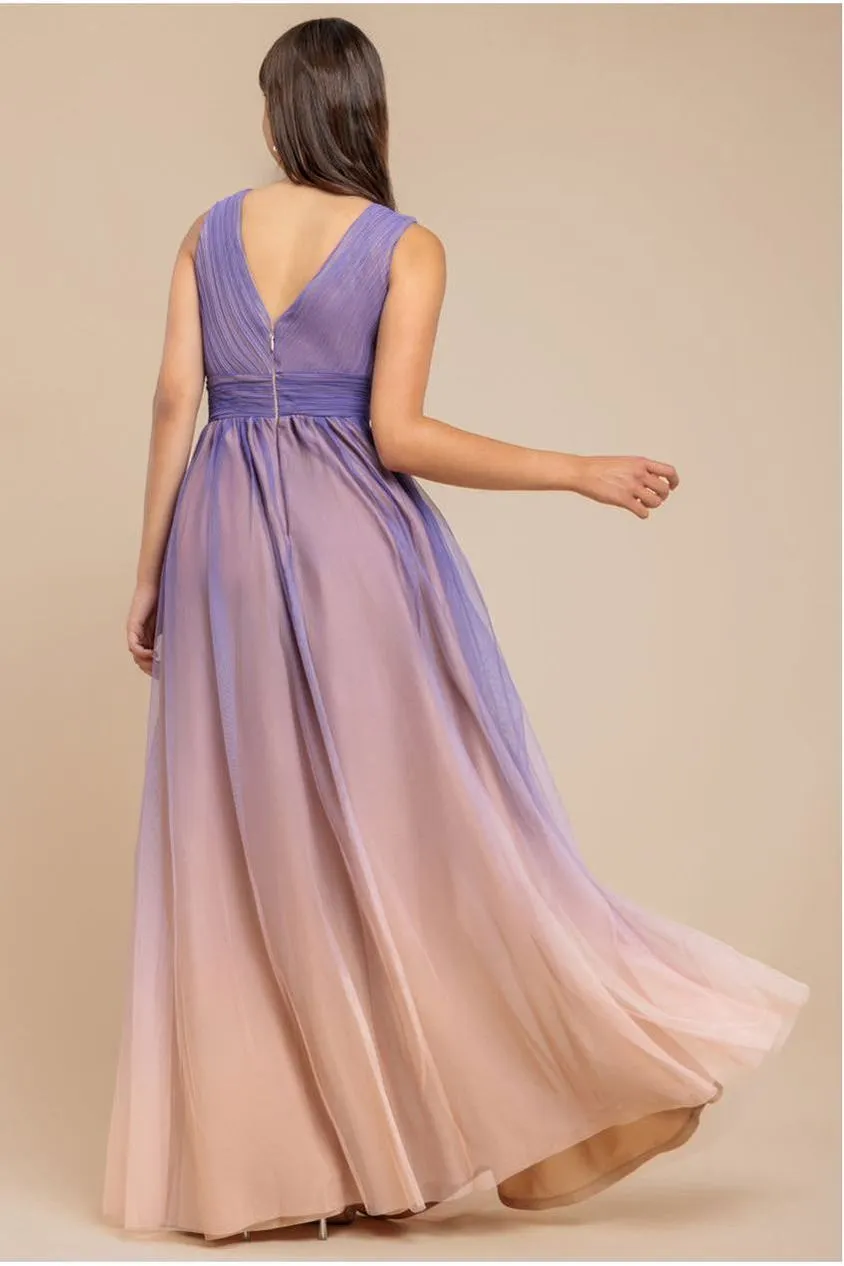 Goddiva Ombre Pleated abito maxi lilla sfumato chiffon
