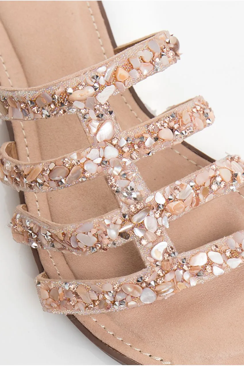 Pia Rossini Shellie sandali beige conchiglia tacco basso