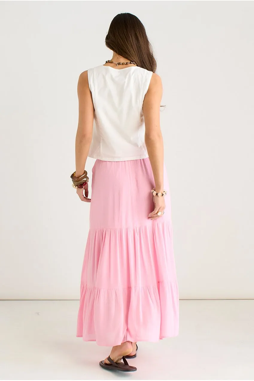 Gini London Tiered Skater gonna maxi rosa viscosa