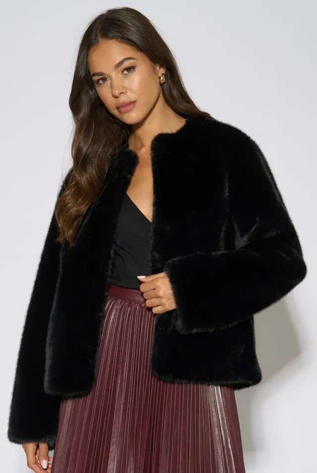 Gini London Faux Fur giacca nera corta eco-pelliccia