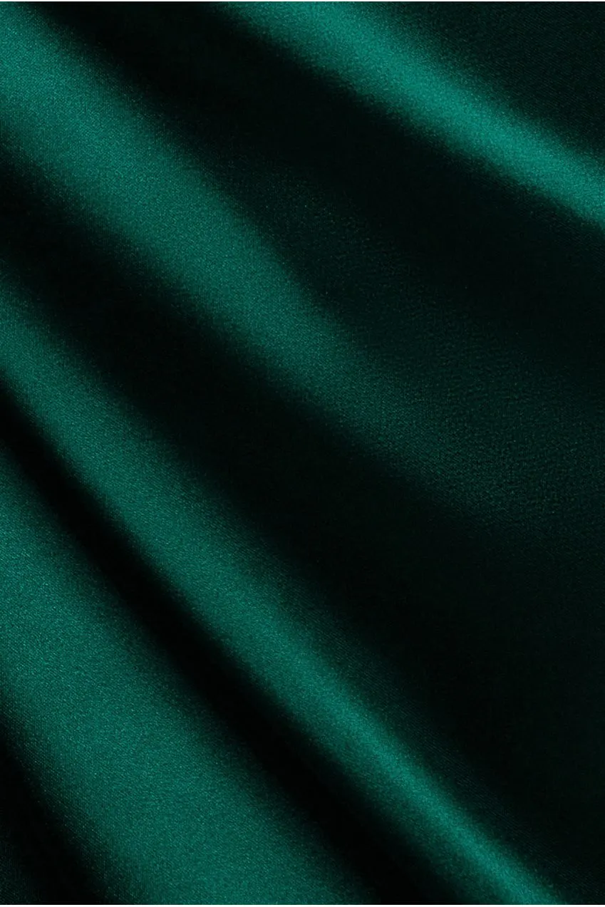 Goddiva abito midi verde smeraldo raso scollo drappeggiato