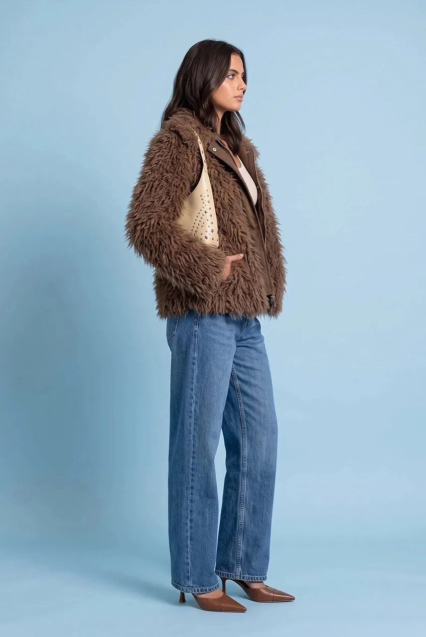 Urban Bliss Mongolian cappotto pelliccia marrone effetto voluminoso