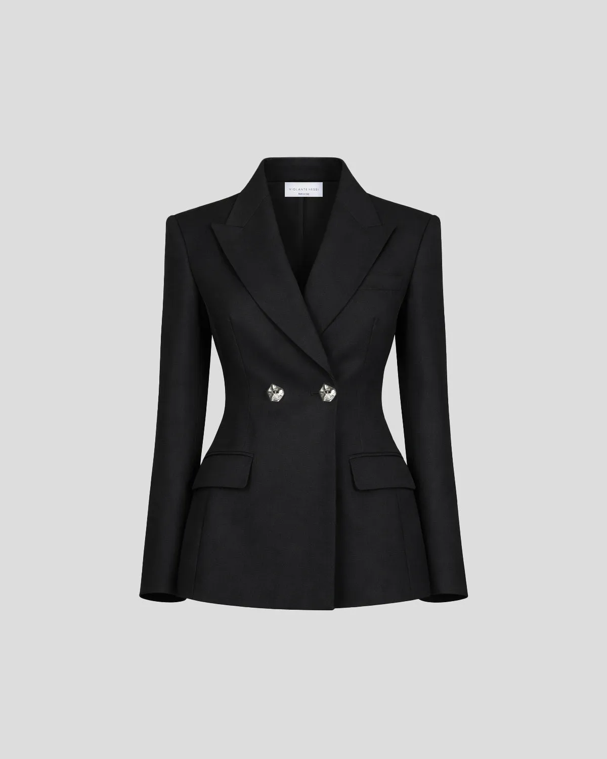 Violante Nessi Burri Blazer nero crêpe lana doppiopetto