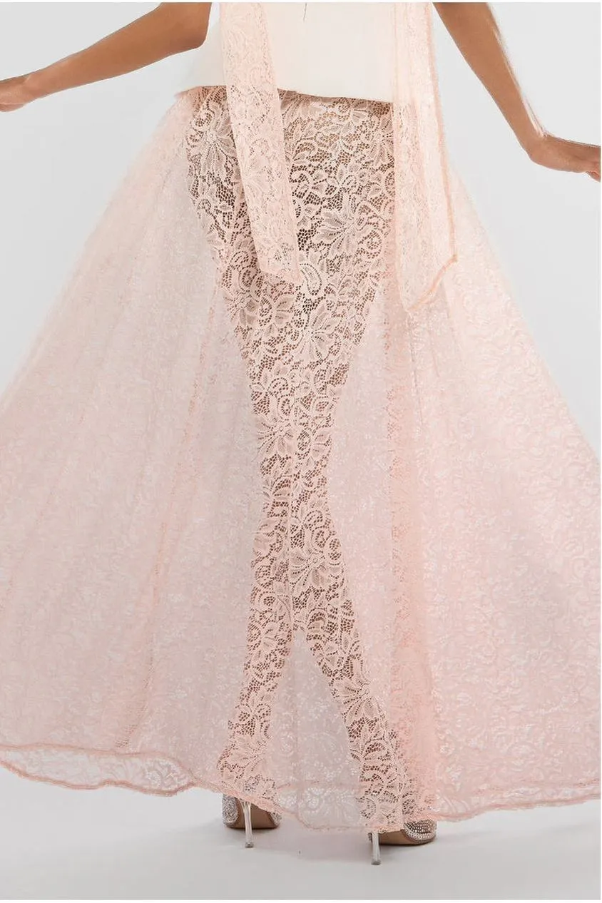 Goddiva Lace gonna lunga rosa cipria pizzo floreale
