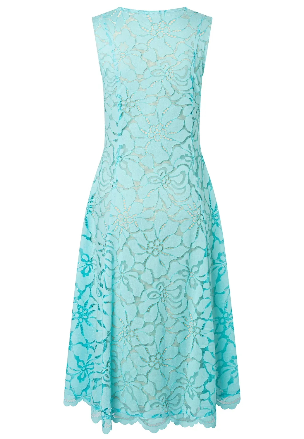 Ana Alcazar Duwin abito pizzo midi turchese