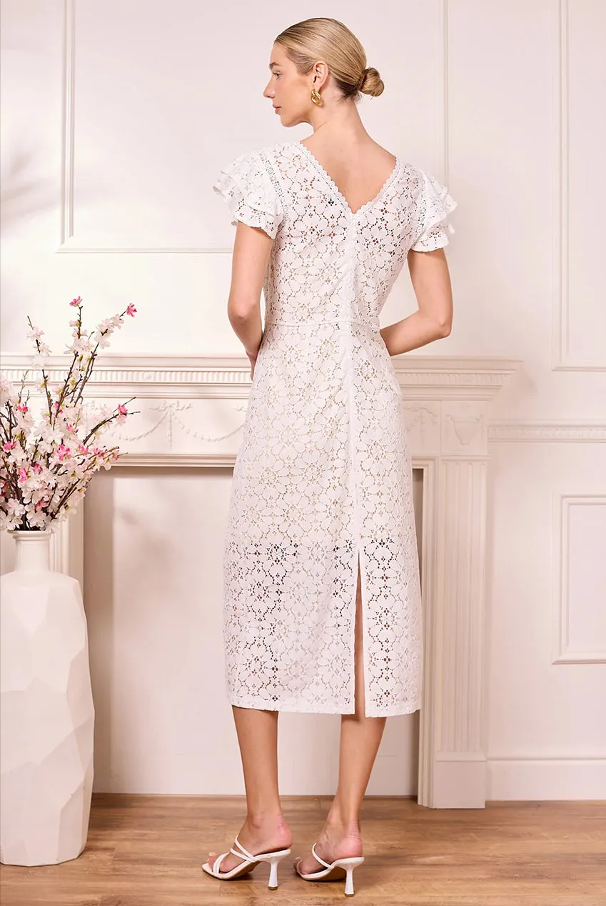 Angeleye abito midi bianco pizzo manica corta