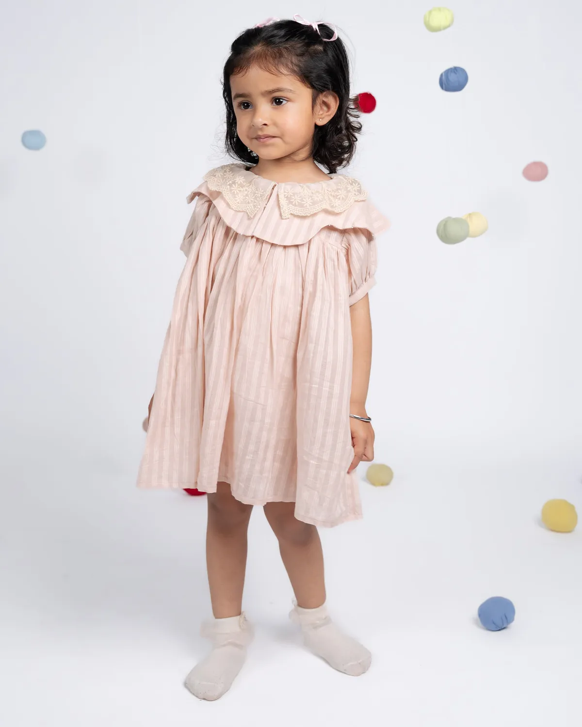 Our Dve Mini Dress bambina rosa cotone righe