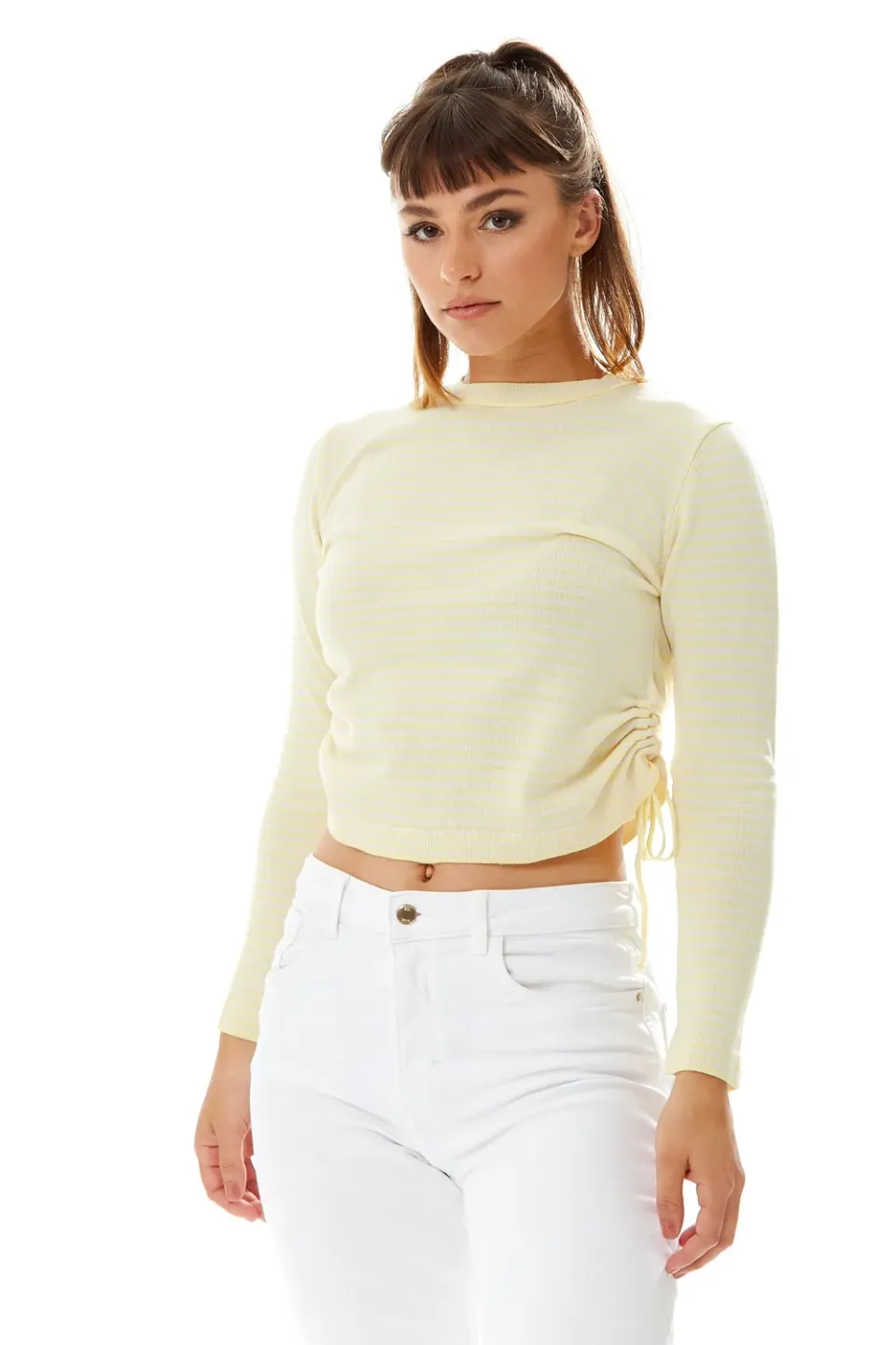 Liquorish top giallo righe maglia manica lunga