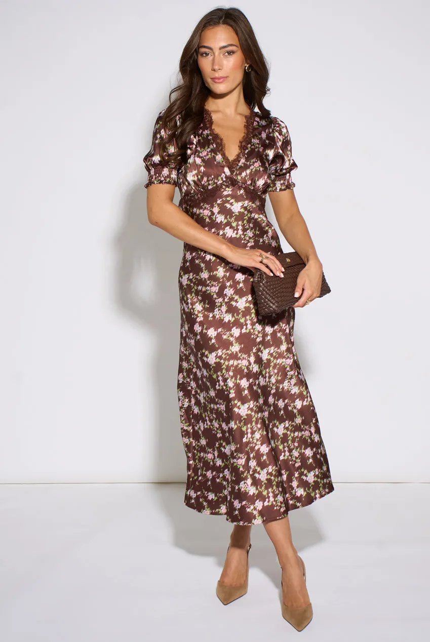 Gini London abito midi pizzo floreale marrone
