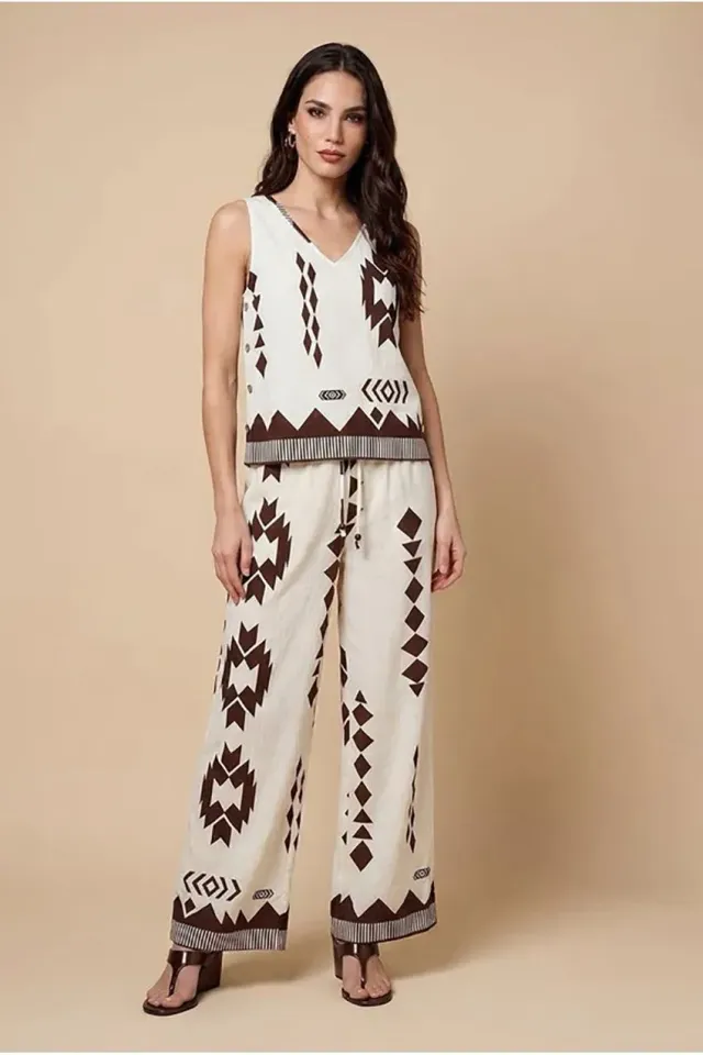 Urban Bliss Pattern Wide Leg Pantaloni Marroni Gamba Larga