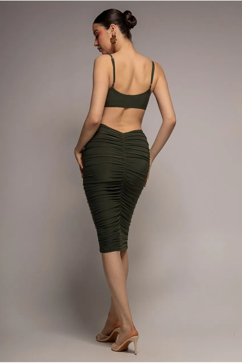 Goddiva DR3522 abito midi bodycon kaki