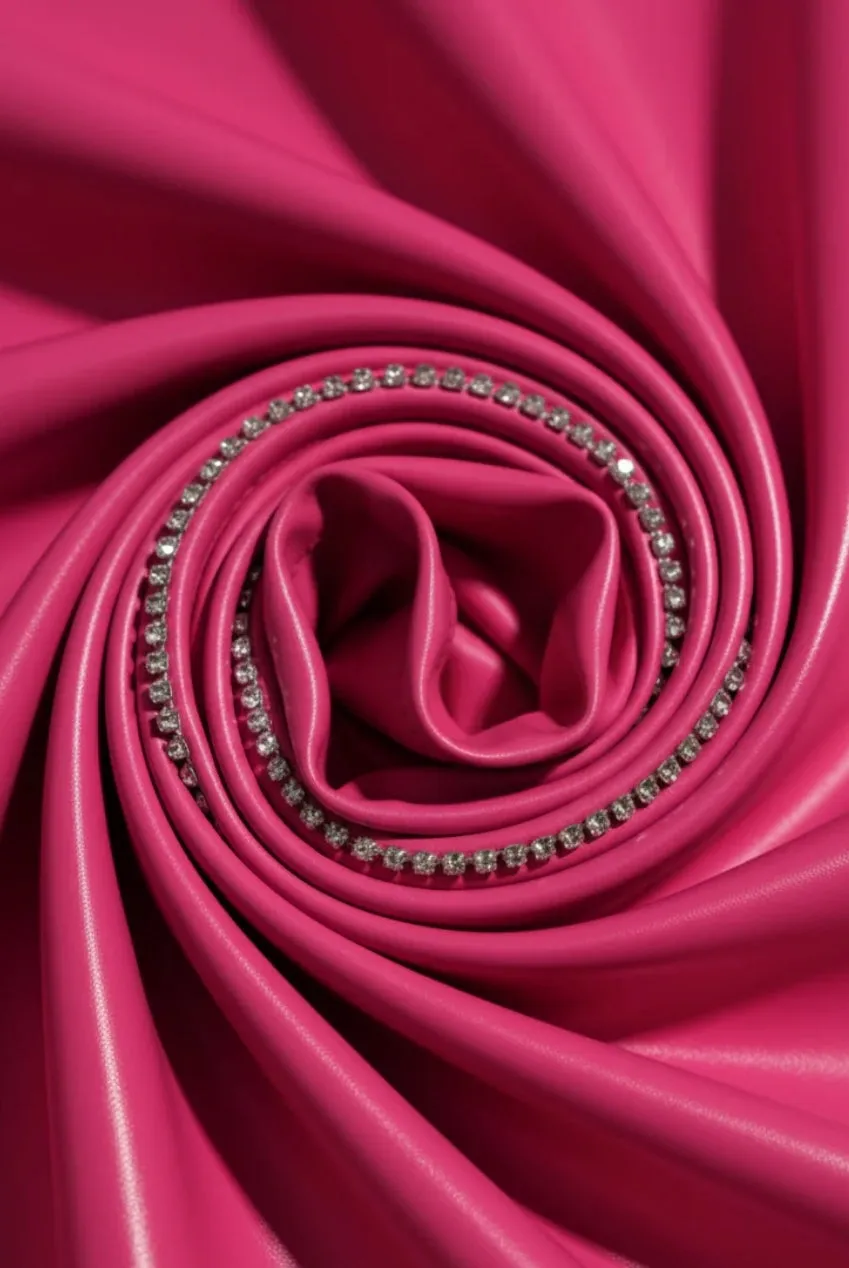 Goddiva Diamante Square Neckline top fucsia ecopelle