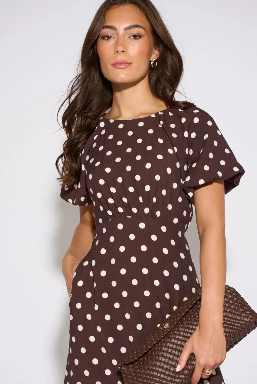 Gini London Brown Spot abito midi marrone pois