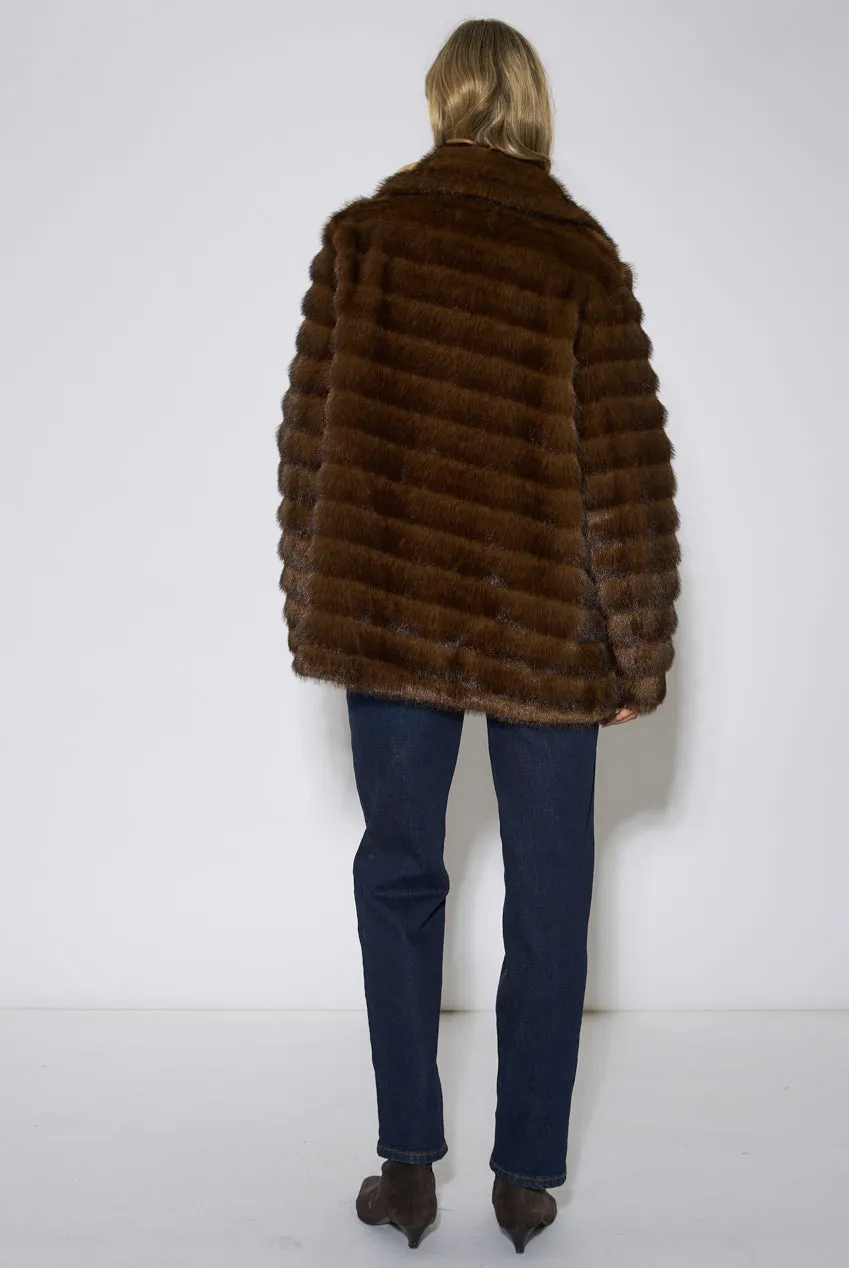 Gini London Two Tone giacca pelliccia marrone lunga