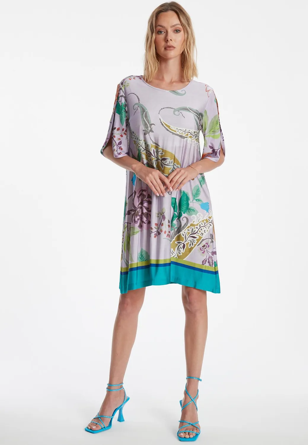 Ana Alcazar Zoraja abito corto jersey fiori pastello