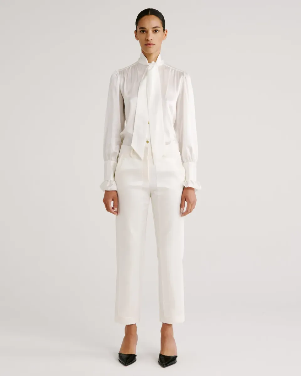 Violante Nessi Scheggi pantaloni avorio satin smoking