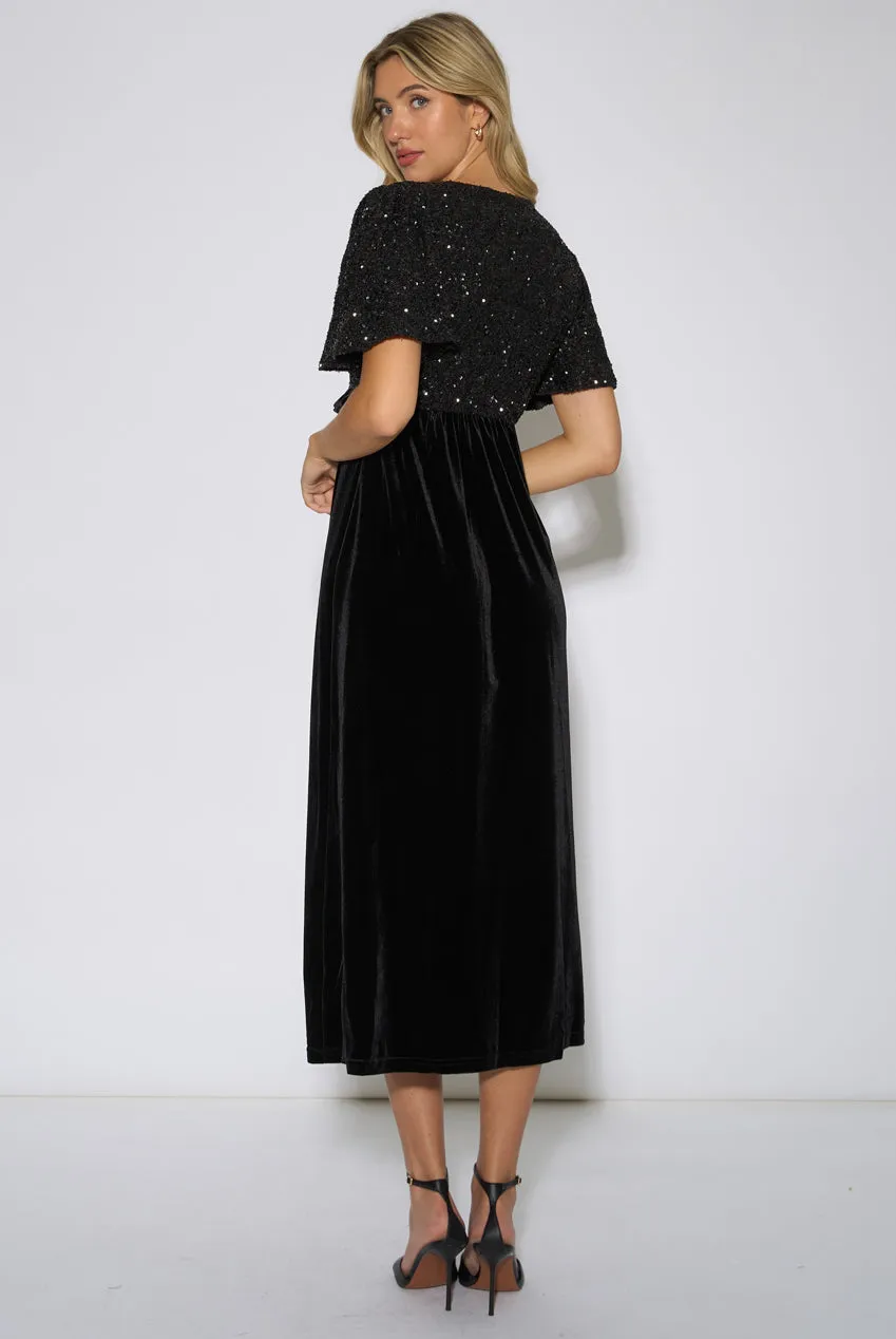 Gini London Sequin Top abito midi nero velluto