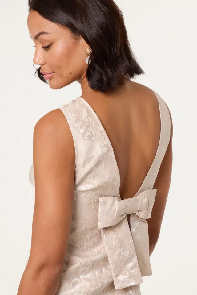 Blue Vanilla Luxe Jacquard Mini Abito Champagne Fiocco