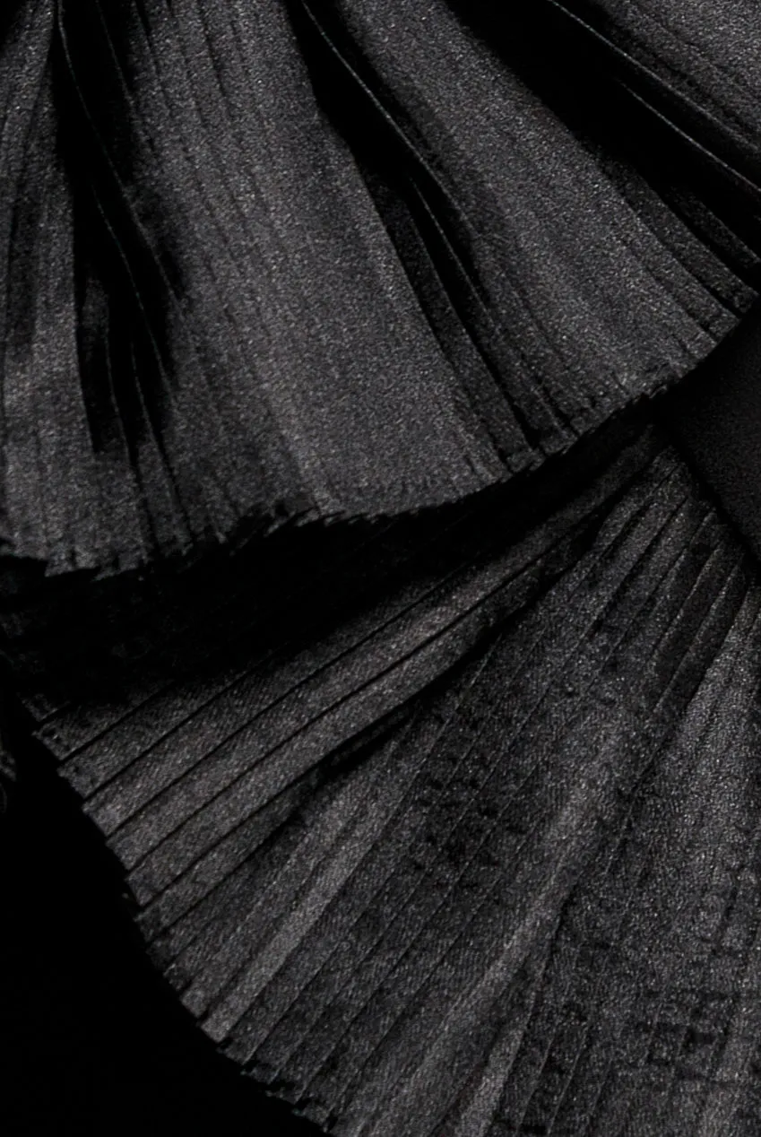 Goddiva Pleated Fan abito midi monospalla nero