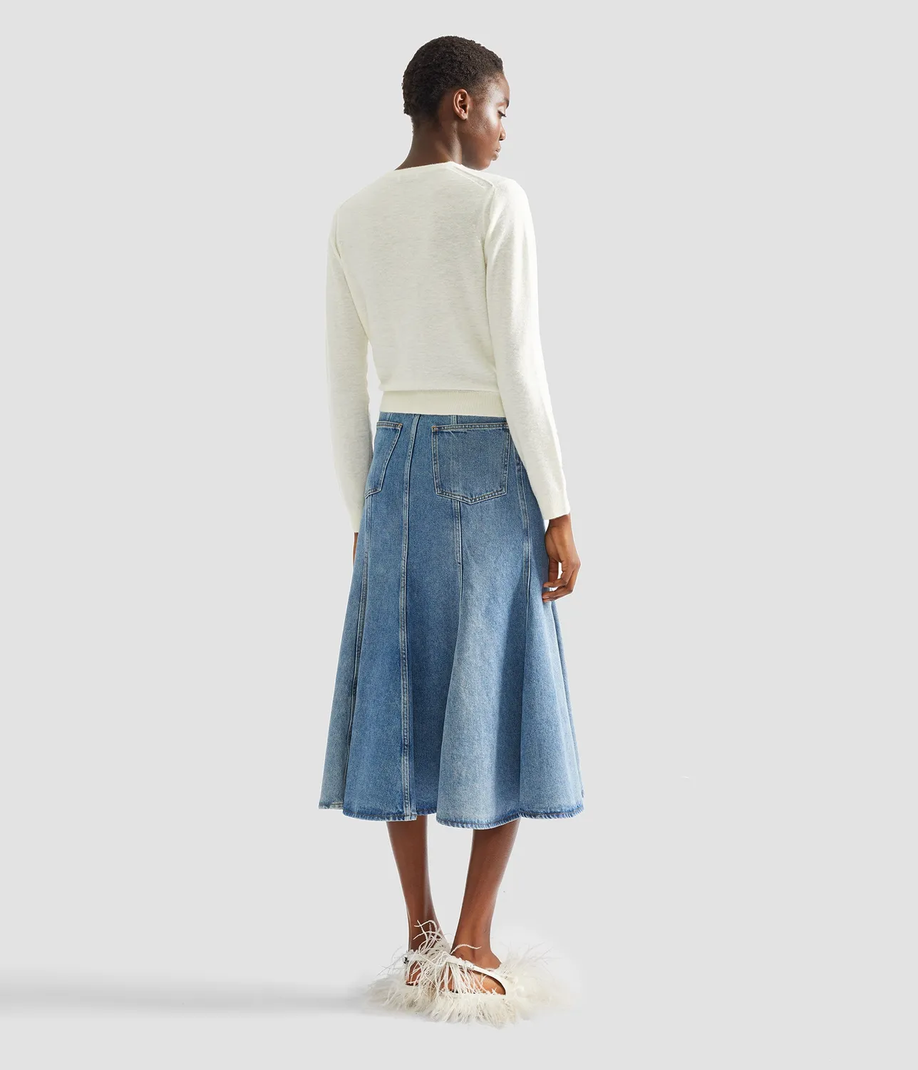 Erdem Embroidered Denim gonna midi jeans papaveri