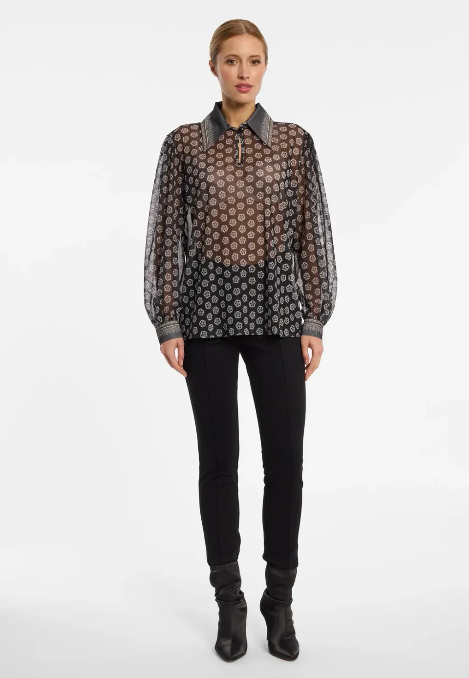 Ana Alcazar Eminsea camicia velo nero foulard
