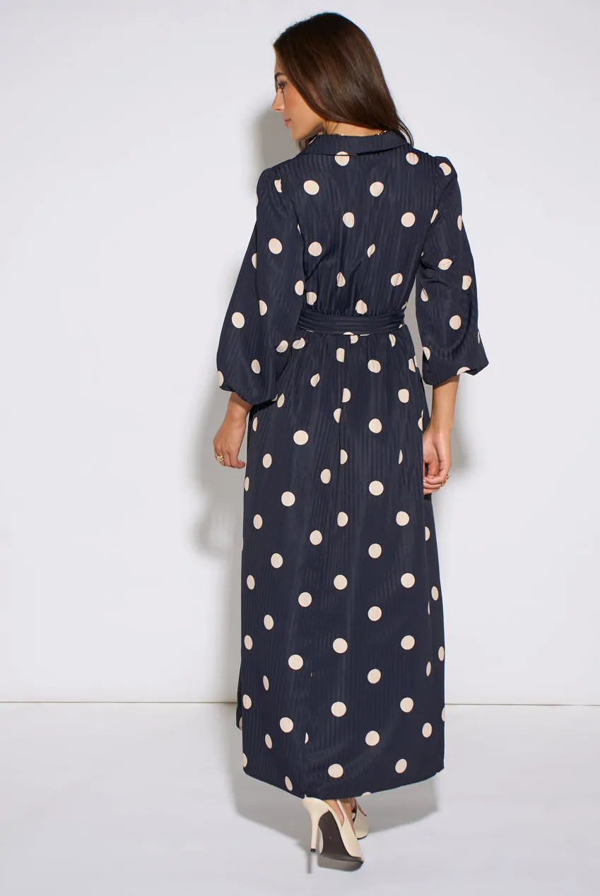 Gini London abito blu navy pois jacquard svasato