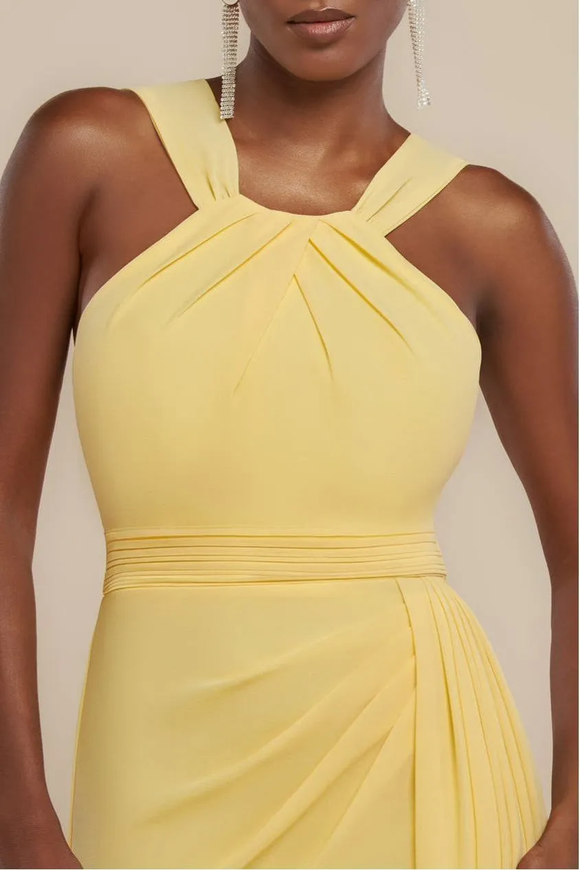 Goddiva Halterneck Thigh Split abito maxi chiffon limone