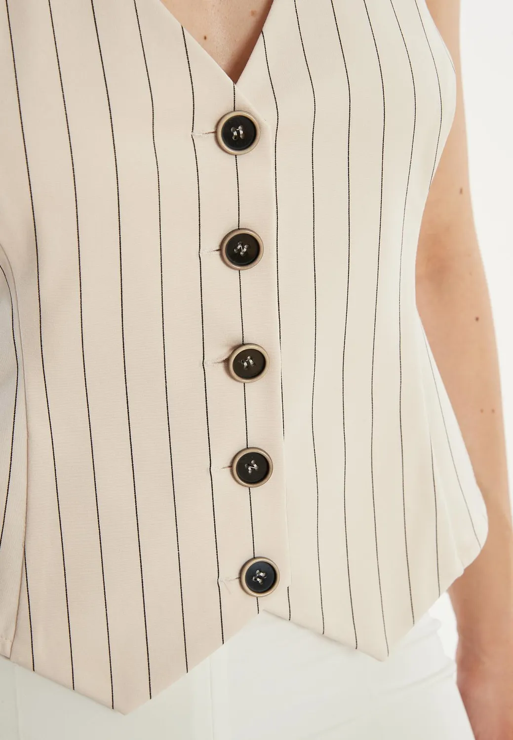 Ana Alcazar Zassa gilet ecru gessato scollo halter
