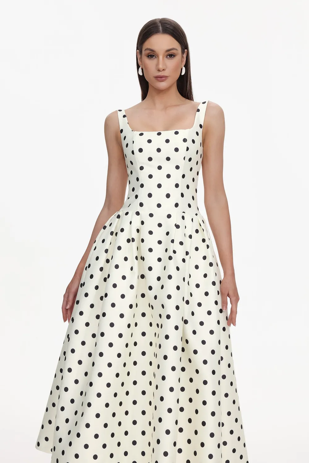 Bella Barnett Zada abito maxi beige pois smanicato