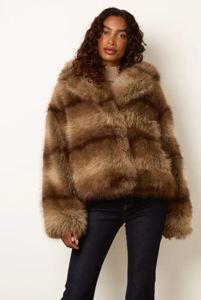 Blue Vanilla giacca cappotto pelliccia corta mocha S/M