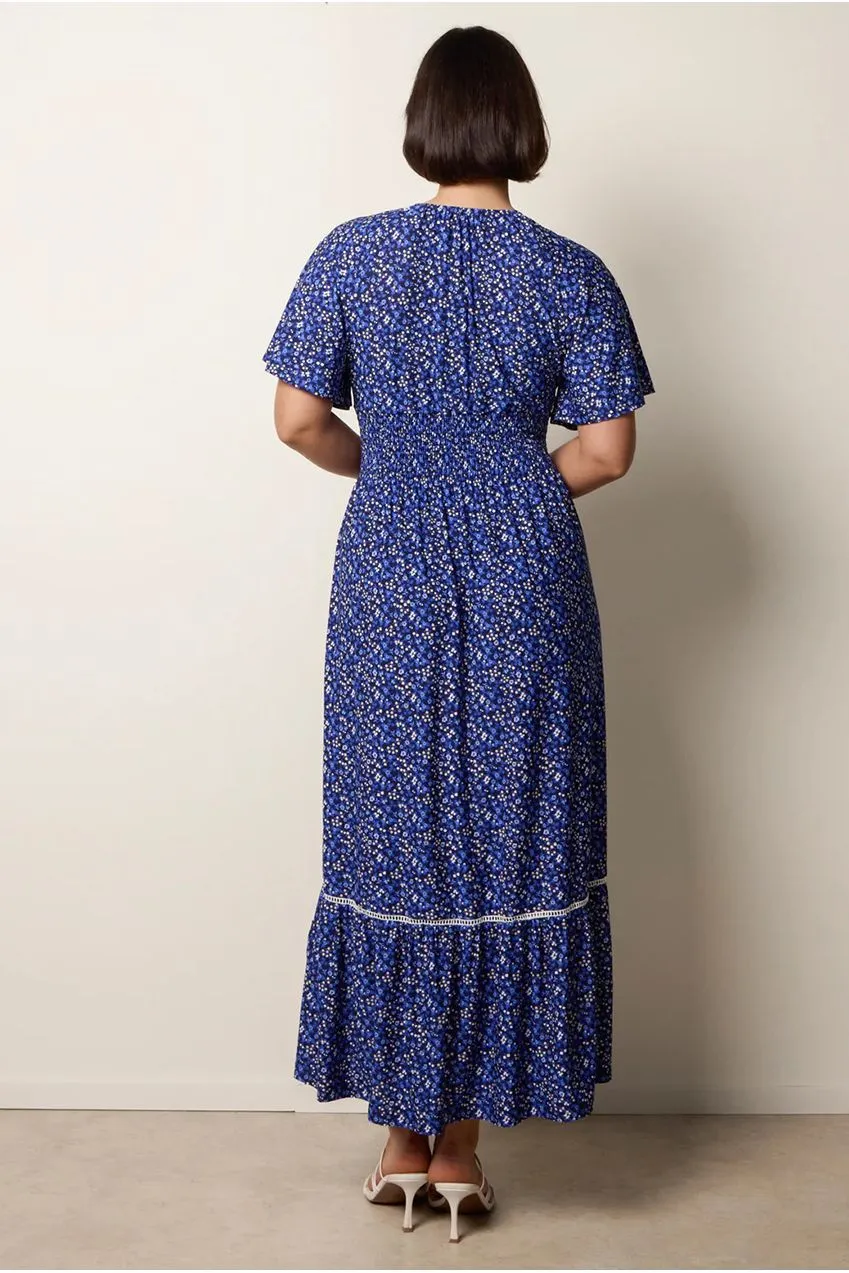 Blue Vanilla Ditsy Floral abito midi blu a fiori