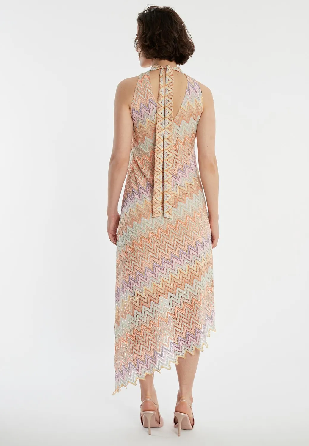 Ana Alcazar Zajana abito midi smanicato maglia zigzag
