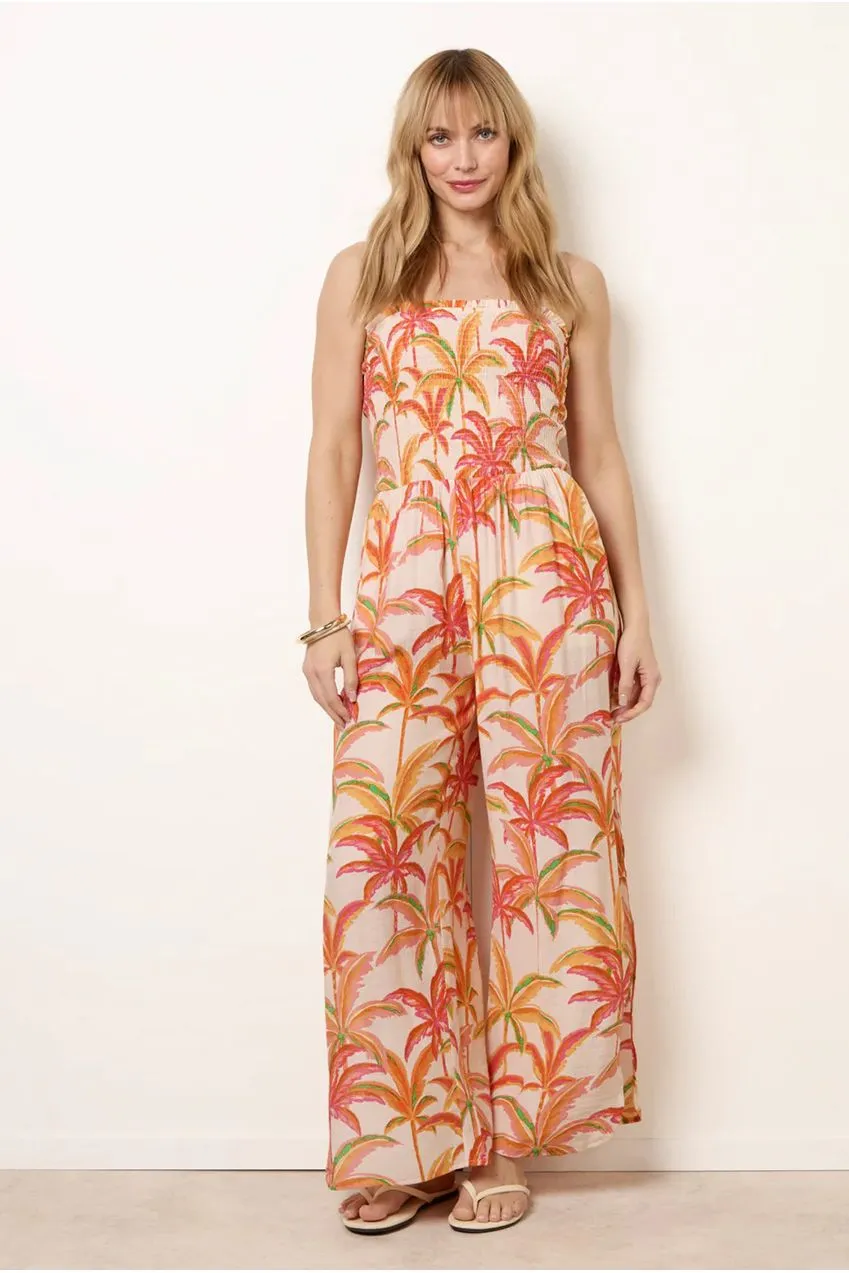 Blue Vanilla Side Split Flare Leg Tropical Jumpsuit tuta multi