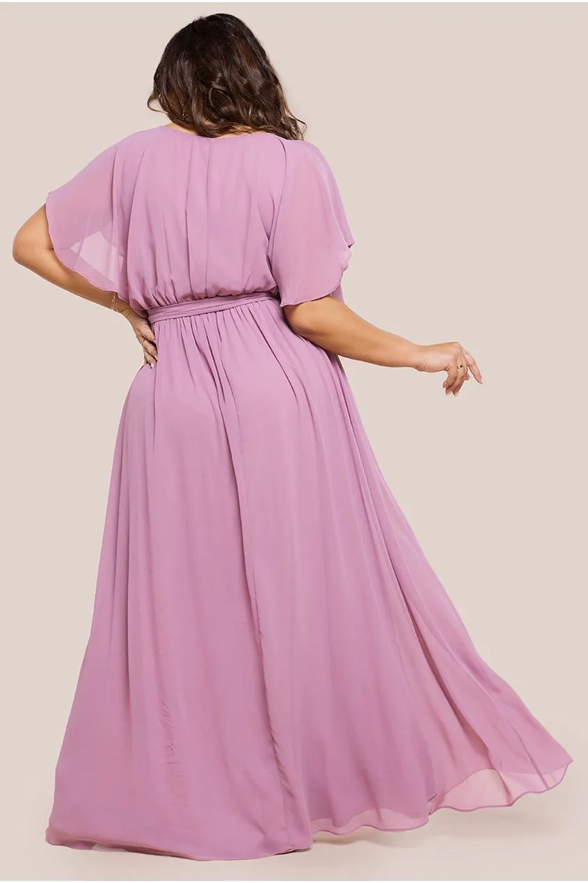 Goddiva Plus Flutter Wrap abito maxi lavanda 18
