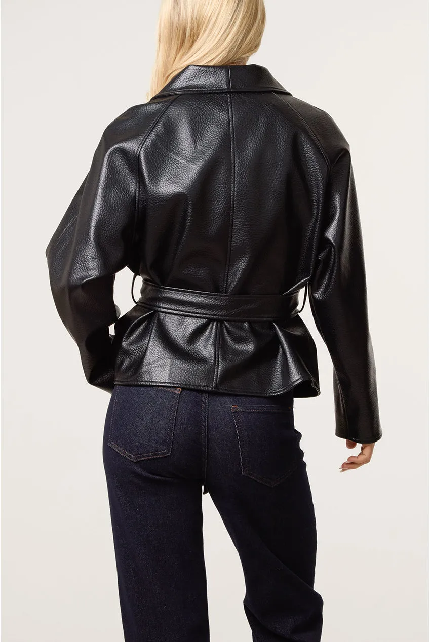 Blue Vanilla Belted giacca nera ecopelle con cintura S