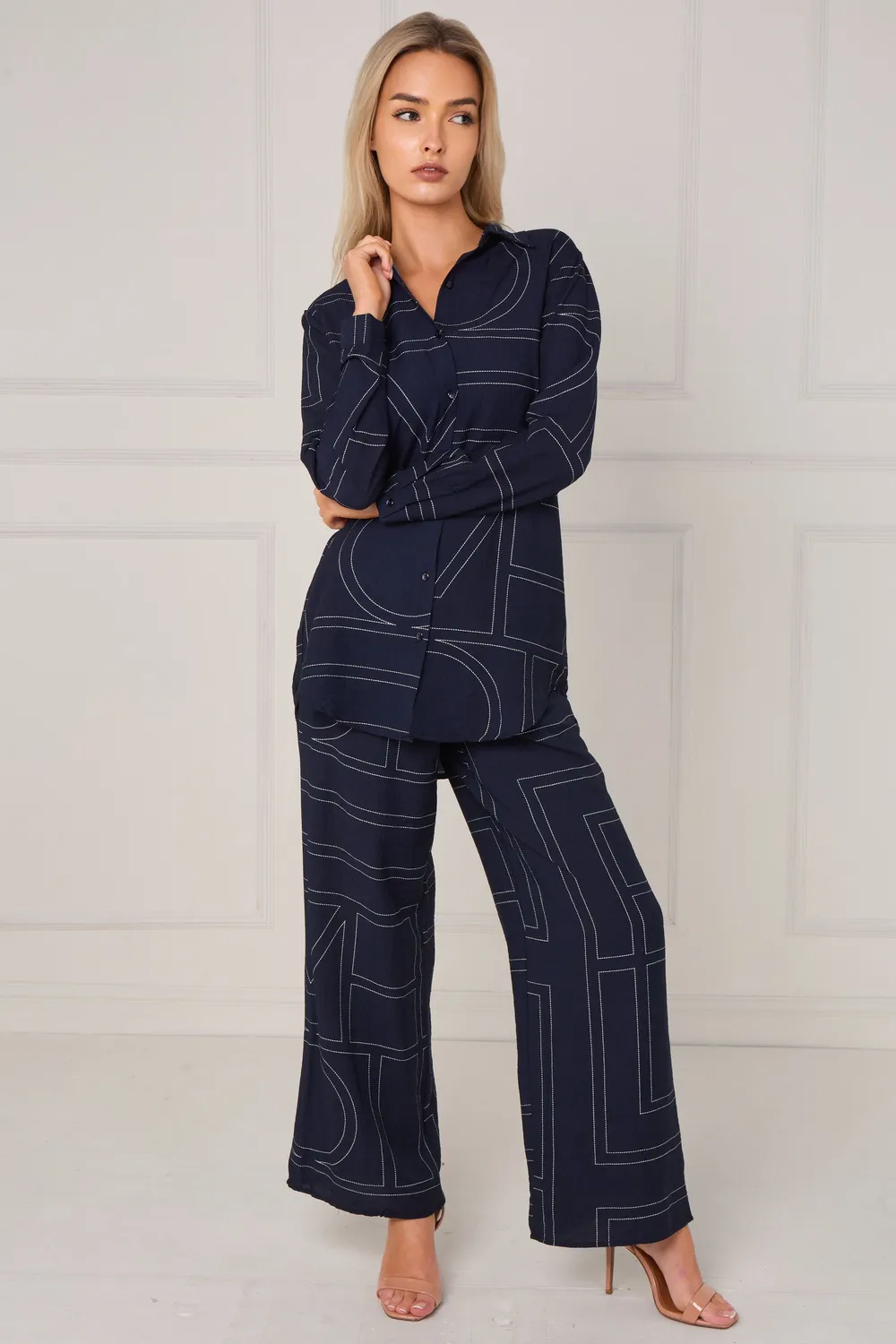 LOVE SUNSHINE Geometric coordinato blu righe pantalone