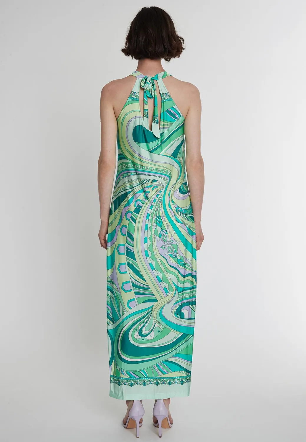 Ana Alcazar Pibala abito lungo fantasia scollo halter