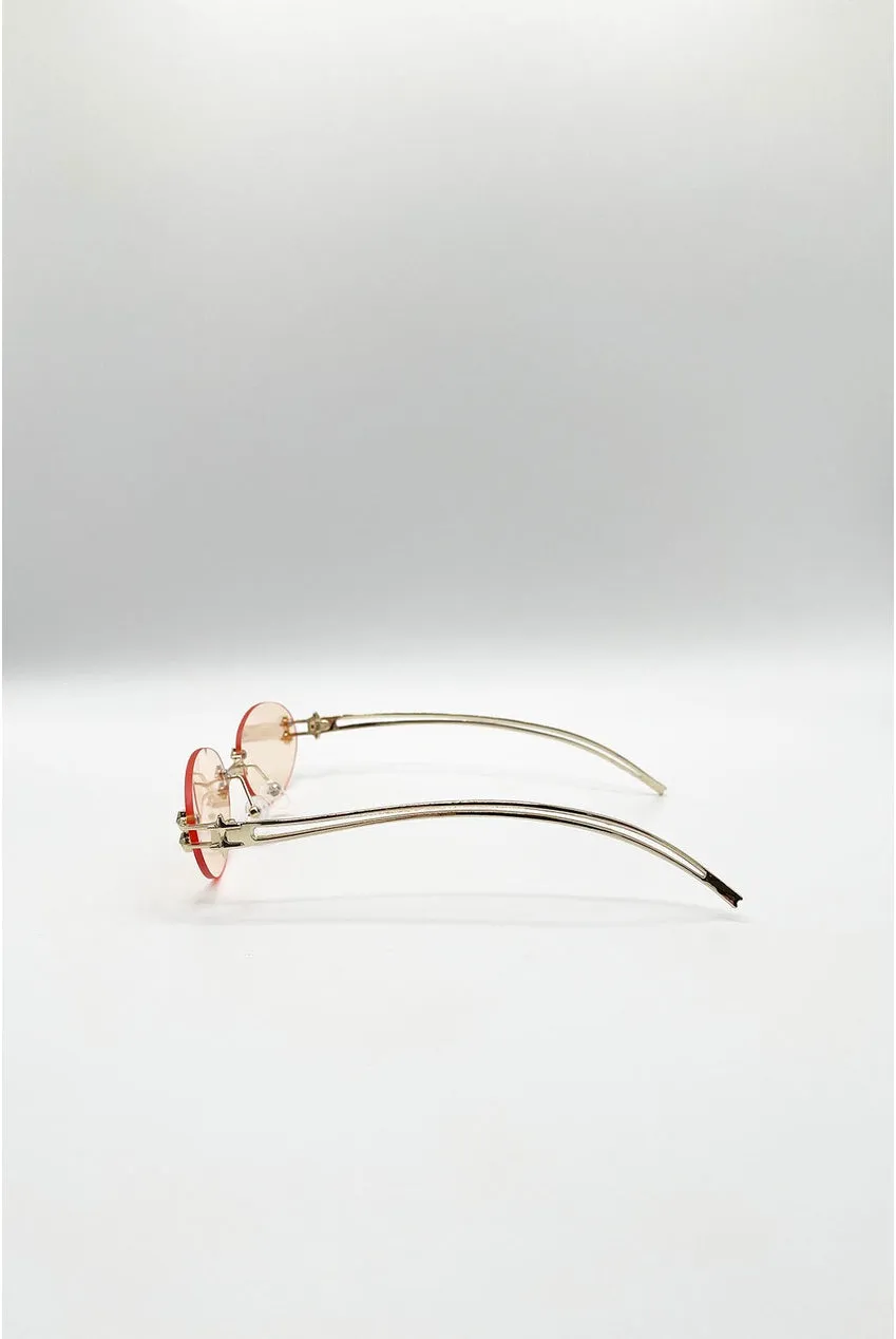 SVNX Rimless Oval occhiali da sole marroni oro