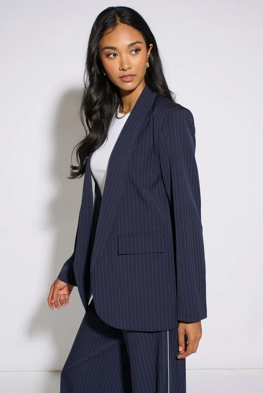 Gini London blazer navy scollo edge to edge manica contrasto