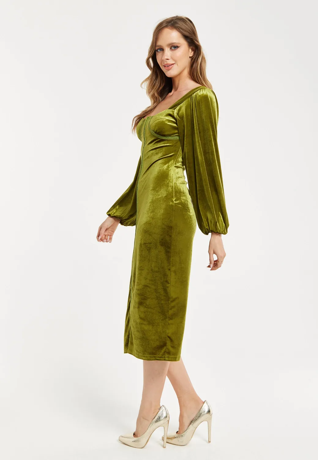 Liquorish Corset Velvet abito midi verde velluto
