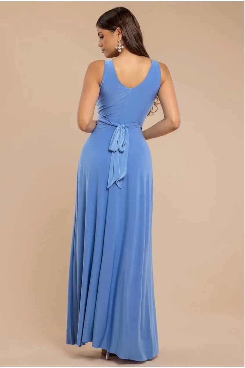 Goddiva DR4120 Abito Maxi Pizzo Blu Fiordaliso