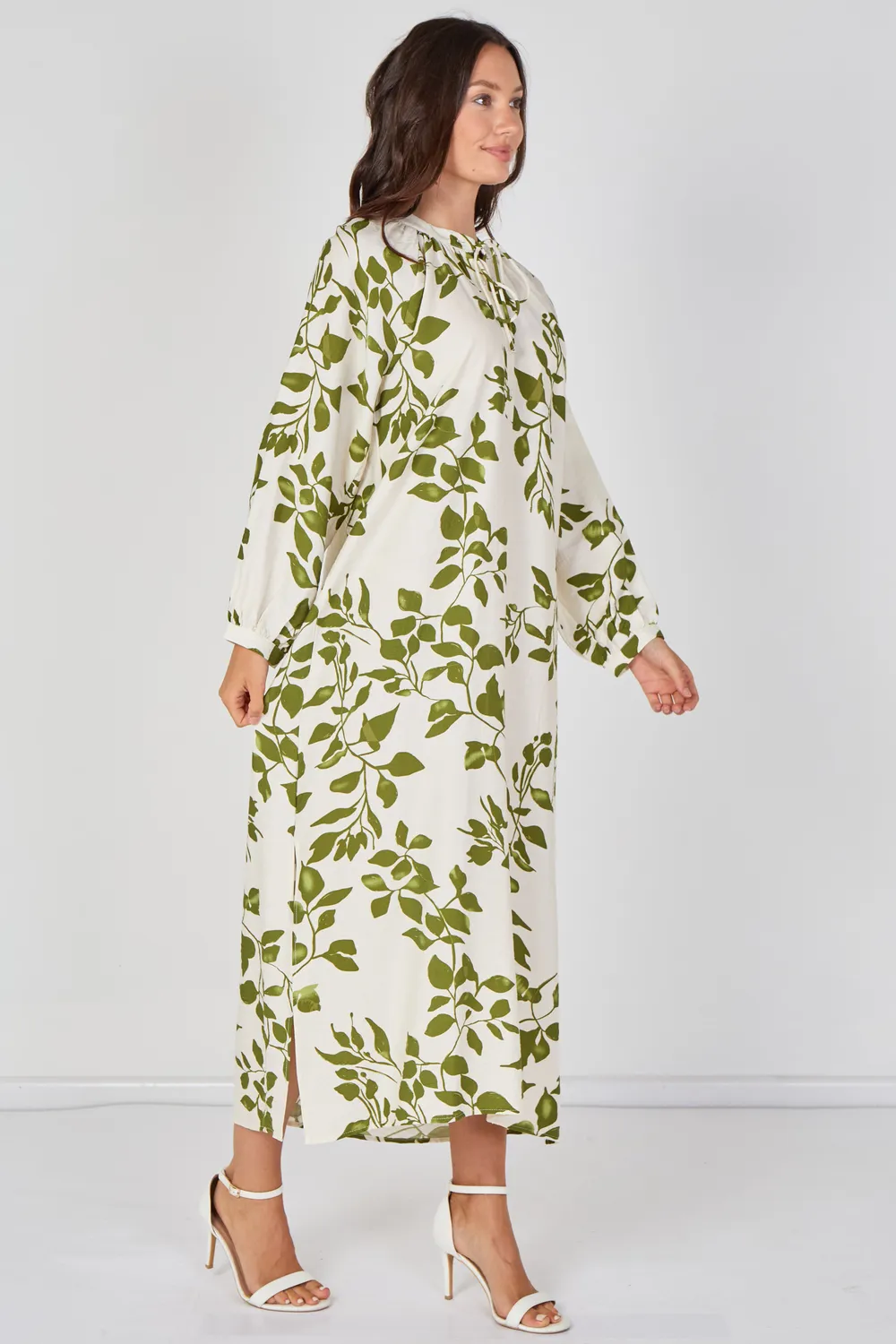 Goddiva Love Sunshine Leaf Print abito maxi verde S-XL