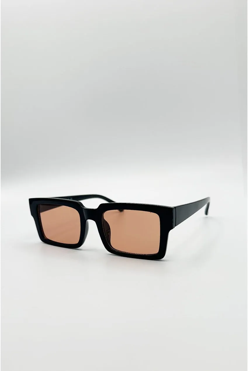 SVNX Occhiali Sole Oversize Neri Quadrati Lenti Arancio