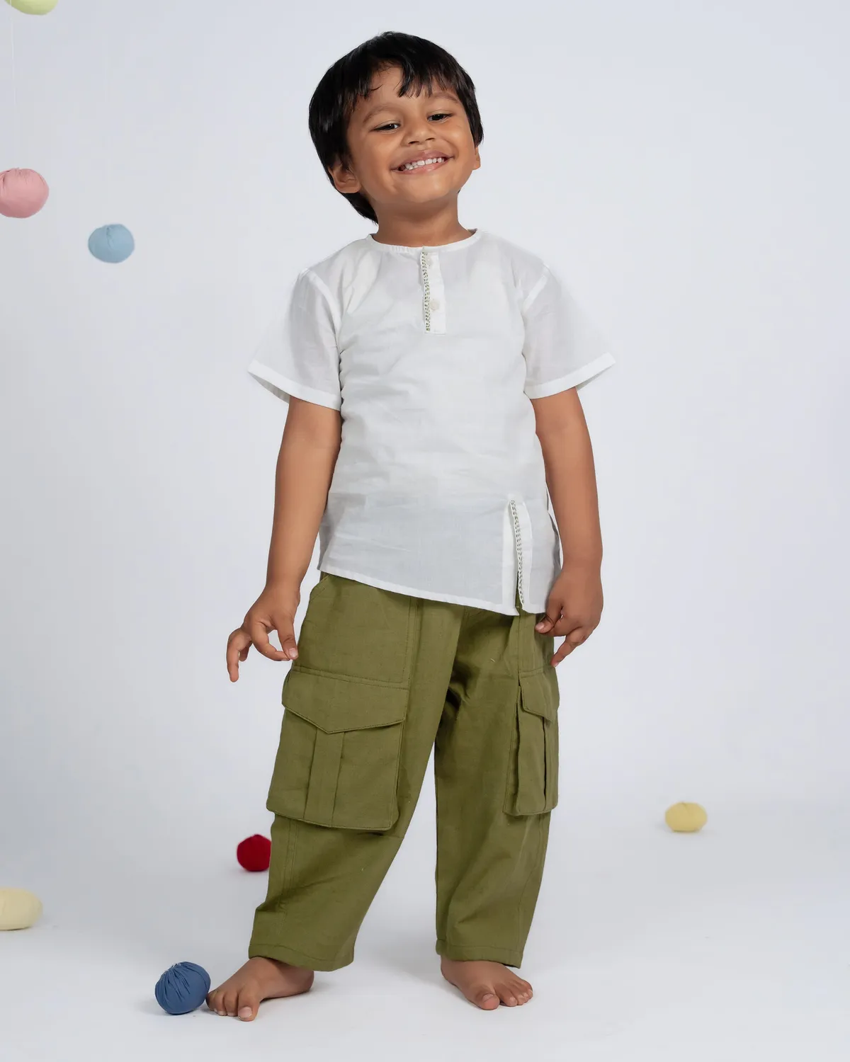 Our Dve Signature Boy completo bimbo cotone bianco verde