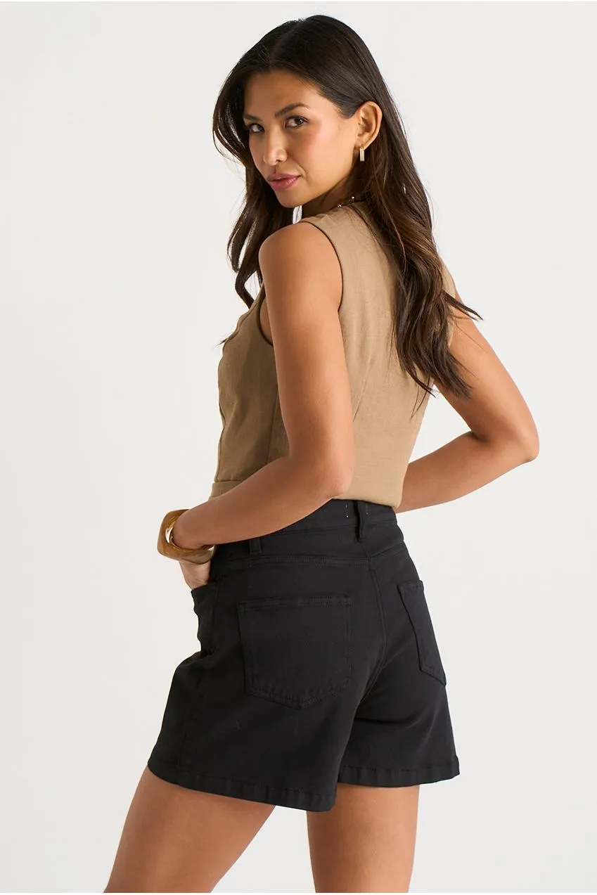 Gini London Black Denim Shorts Corti Neri Cinque Tasche